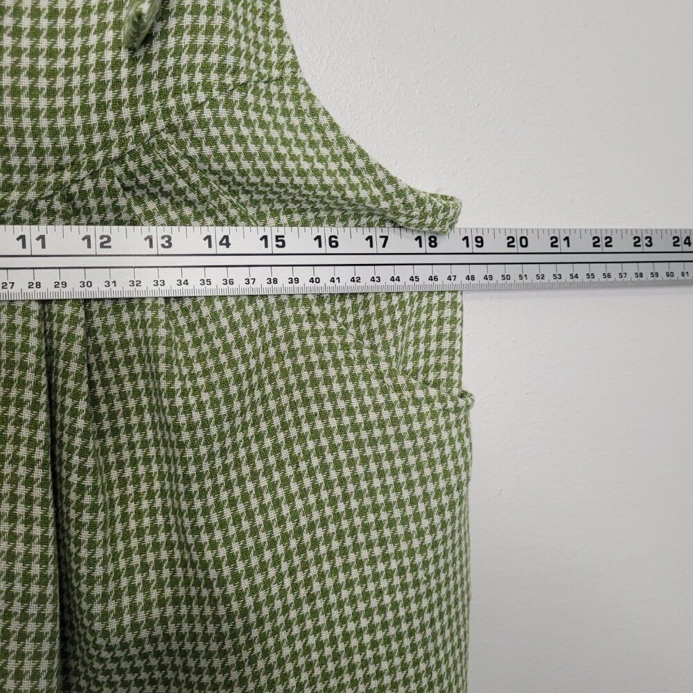 Green white gingham plaid print wide leg tradwife cozy overalls size small - Picture 5 of 7